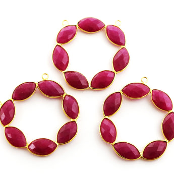 Gold Plated Faceted Dyed Ruby pendant, 39 mm, (FLR-1126) - Beadspoint