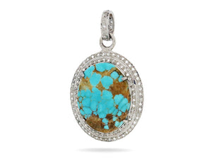 Pave Diamond Turquoise Oval Pendant, (DTR-2046)