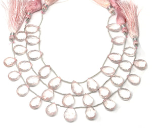 Rose Quartz Faceted Pear Drops, 11x14-15 mm, Rich Color, Quartz Gemstone Beads, (RQ-PR-11x14-15)(401)