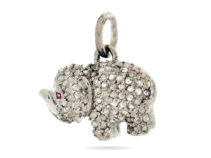 Pave Diamond Elephant Charm with Ruby Eye, (DCH-175)