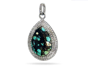Pave Diamond Turquoise Drop Pendant, (DTR-2055)