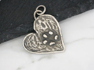 Sterling Silver Artisan Textured Heart and Paw Print Pendant, (AF-471)