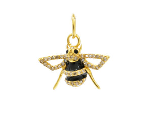 14k Solid Yellow Gold & Diamond Bee Charm in Enamel (14K-DCH-851)