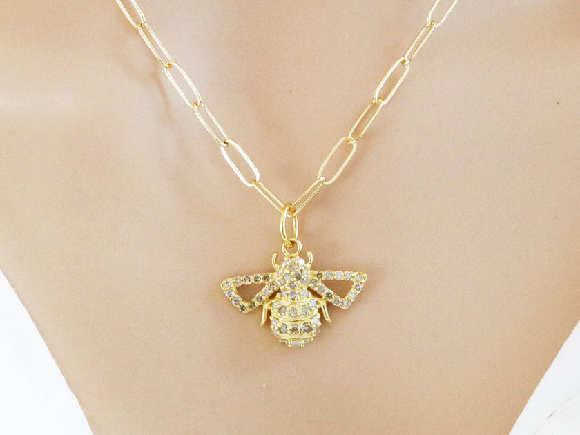 14K Solid Yellow Gold & Diamond Bee Charm, (14K-DCH-852)