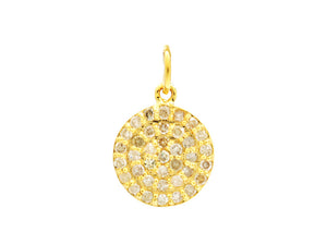 14k Solid Yellow Gold & Diamond Round Disc Tag Charm, (14K-DCH-859)