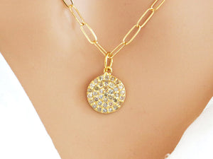 14k Solid Yellow Gold & Diamond Round Disc Tag Charm, (14K-DCH-859)