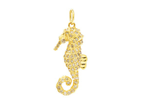 14k Solid Yellow Gold & Diamond Seahorse Pendant, (14K-DCH-860)