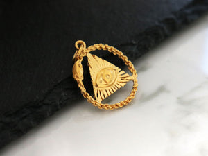 Sterling Silver Vermeil Artisan All Seeing Eye and Ouroboros Pendant, (AF-520)
