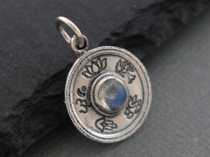 Sterling Silver Yoga Symbol w/Rainbow moonstone Charm -- (SS/CH2/CR156) - Beadspoint