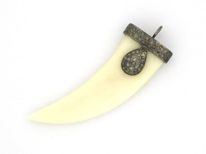 Final Sale, Pave Diamond Horn Pendant -Silver Horn Pendant, (FS-120-TDP)