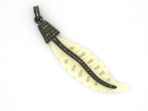 Final Sale, Pave Diamond Horn Leaf Pendant -Silver Horn Pendant, (FS-122-TDP)