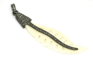 Final Sale, Pave Diamond Horn Leaf Pendant -Silver Horn Pendant, (FS-122-TDP)