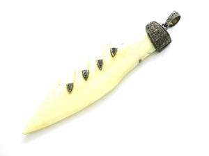Final Sale, Pave Diamond Horn Pendant -Silver Horn Pendant, (FS-137-TDP)