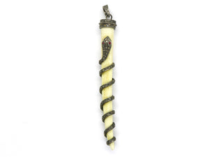 Final Sale, Pave Diamond Horn wraparound snake Pendant -Silver Horn Pendant, (FS-146-TDP)