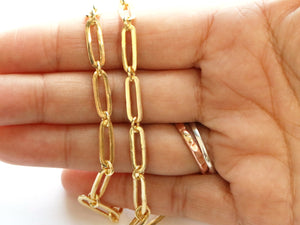 Sterling Silver Vermeil Paperclip chain w/ring, w/ 1 Micron Gold,  5 x 15 mm, (SS-182-LGR) - Beadspoint