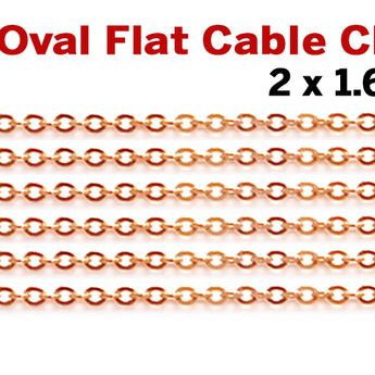 14k Rose Gold Filled Flat Cable Chain, 2.0 x 1.6 mm Links, (RGF-07) - Beadspoint