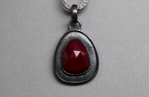 Sterling Silver Ruby RoseCut Pendant,(SP-5246) - Beadspoint