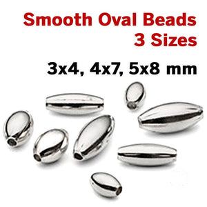 Sterling Silver Oval Bead, 3 Sizes, (SS/2013)