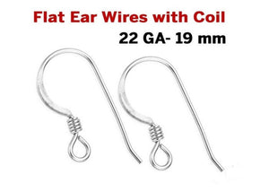 Sterling Silver Flat Ear Wires With Coil, (SS/696)