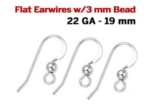 Sterling Silver Flat Earwires With 3 mm Bead, (SS/703)