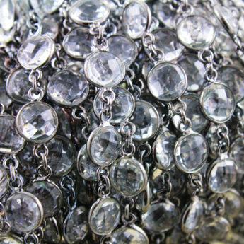 Rock Crystal Faceted Puff Coin Bezel Chain, (BC-CRY-130) - Beadspoint