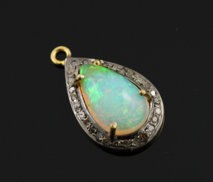 Pave Diamond Ethiopian Opal Pendant, (EOPDIA-09) - Beadspoint