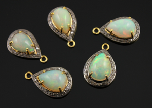 Pave Diamond Ethiopian Opal Pendant, (EOPDIA-09) - Beadspoint