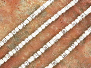 26 of Karen Hill Tribe Silver Flower Imprinted Tube Beads, 2x6mm, 6 inches strand, (TH-8026)