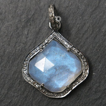 Pave Diamond Moonstone Moroccan Pendant -- DMN-1004 - Beadspoint