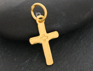 24K Gold Vermeil Over Sterling Silver Cross Charm -- VM/CH1/CR13 - Beadspoint
