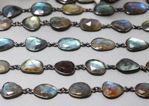Labradorite Oval Flat Rose Cut Faceted Bezel Chain, (BC-LAB-50)