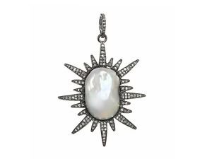 Pave Diamond Large Baroke Pearl Starburst Pendant, (DPL-2389) - Beadspoint