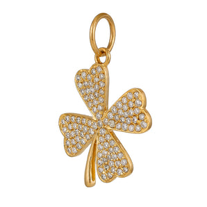 14K Solid Gold Pave Diamond Lucky Clover Pendant,  (14K-DP-090)