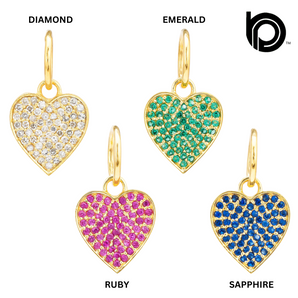 14k Solid Gold Baby Heart Charm, In, Diamond, Emerald, Ruby & Sapphire (14K-DCH-891)