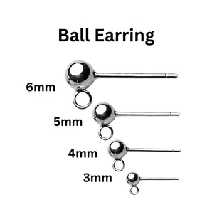 Sterling Silver Ball Earring Post w/Ring, Ball Earring Post Available in 4 Sizes - 3mm, 4mm, 5mm & 6mm, Sold as Pairs, (SS-745)