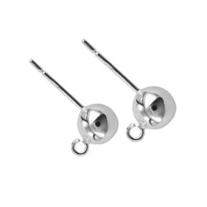 Sterling Silver Ball Earring Post w/Ring, Ball Earring Post Available in 4 Sizes - 3mm, 4mm, 5mm & 6mm, Sold as Pairs, (SS-745)