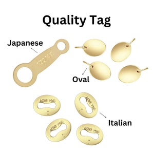 14k Gold Filled Japanese Quality Tag, Italian Quality Tag, Oval Quality Tags, Quality Tag Sold as 4 Pieces, (GF-781)