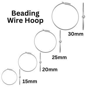 Sterling Silver Beading Hoops, Beading Wire Hoop Earrings Available in 4 Sizes - 15mm, 20mm ,25mm & 30mm, (SS-749)