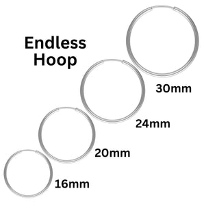 Sterling Silver Endless Hoops Earrings, Earring Wires Hook 1.25mm Thickness Available in 4 Sizes - 16mm, 20, 24mm & 30mm, (SS-746)