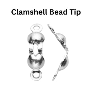 Sterling Silver Clamshell Bead Tip with Two Rings, Clam Shell Bead Crimp Tips, (SS-778)