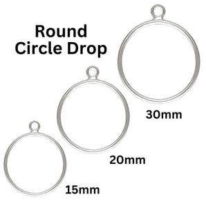 Sterling Silver Round Drop with Closed Jump Ring, 1 mm Thickness Circle Drop for Earring 3 Sizes - 15mm, 20mm & 30mm, Sold As Pair (SS-1017)