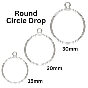 Sterling Silver Round Drop with Closed Jump Ring, 1 mm Thickness Circle Drop for Earring 3 Sizes - 15mm, 20mm & 30mm, Sold As Pair (SS-1017)