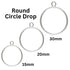 Sterling Silver Round Drop with Closed Jump Ring, 1 mm Thickness Circle Drop for Earring 3 Sizes - 15mm, 20mm & 30mm, Sold As Pair (SS-1017)