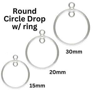 Sterling Silver Round Drop With Closed Jump Ring In & Out, 1mm Thickness Round Drop In and Out Ring in 3 Sizes - 15mm, 20mm, 30mm, (SS-1018)