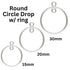 Sterling Silver Round Drop With Closed Jump Ring In & Out, 1mm Thickness Round Drop In and Out Ring in 3 Sizes - 15mm, 20mm, 30mm, (SS-1018)