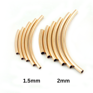 14k Gold Filled Curved Tube Beads, Smooth Curved Tube Bead - 1.5mm and 2mm Outside diameter, 4 Sizes - 15mm, 20mm, 25mm and 30mm (GF-784)