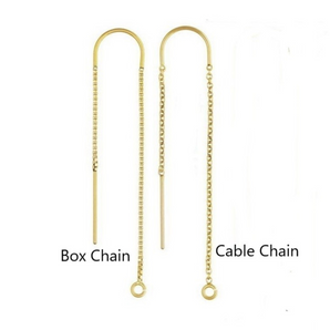 14K Gold Filled U Earring Threader with Ring, Threader Cable Chain w/Ring and Threader Box Chain w/Ring (GF-822)