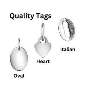 Sterling Silver Quality Tags, Blank Tags, Silver Tags Available in 4 Styles - Oval, Heart, Italian & Japanese Quality Tags, (SS-1047)
