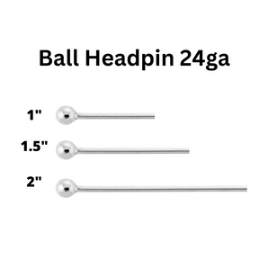 Sterling Silver Ball Pin 24 GA, Ball Headpins Available in 3 Sizes - 1 Inch, 1.5 Inches and 2 Inches, Wholesale Bulk Pricing, (SS-B24)