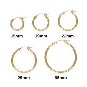 14K Gold Filled Eurowire Hoops, 2.3mm Thick Euro Wire Hoops Available in 5 Sizes - 15mm, 19mm, 22mm,29mm and 35mm, (GF-707)